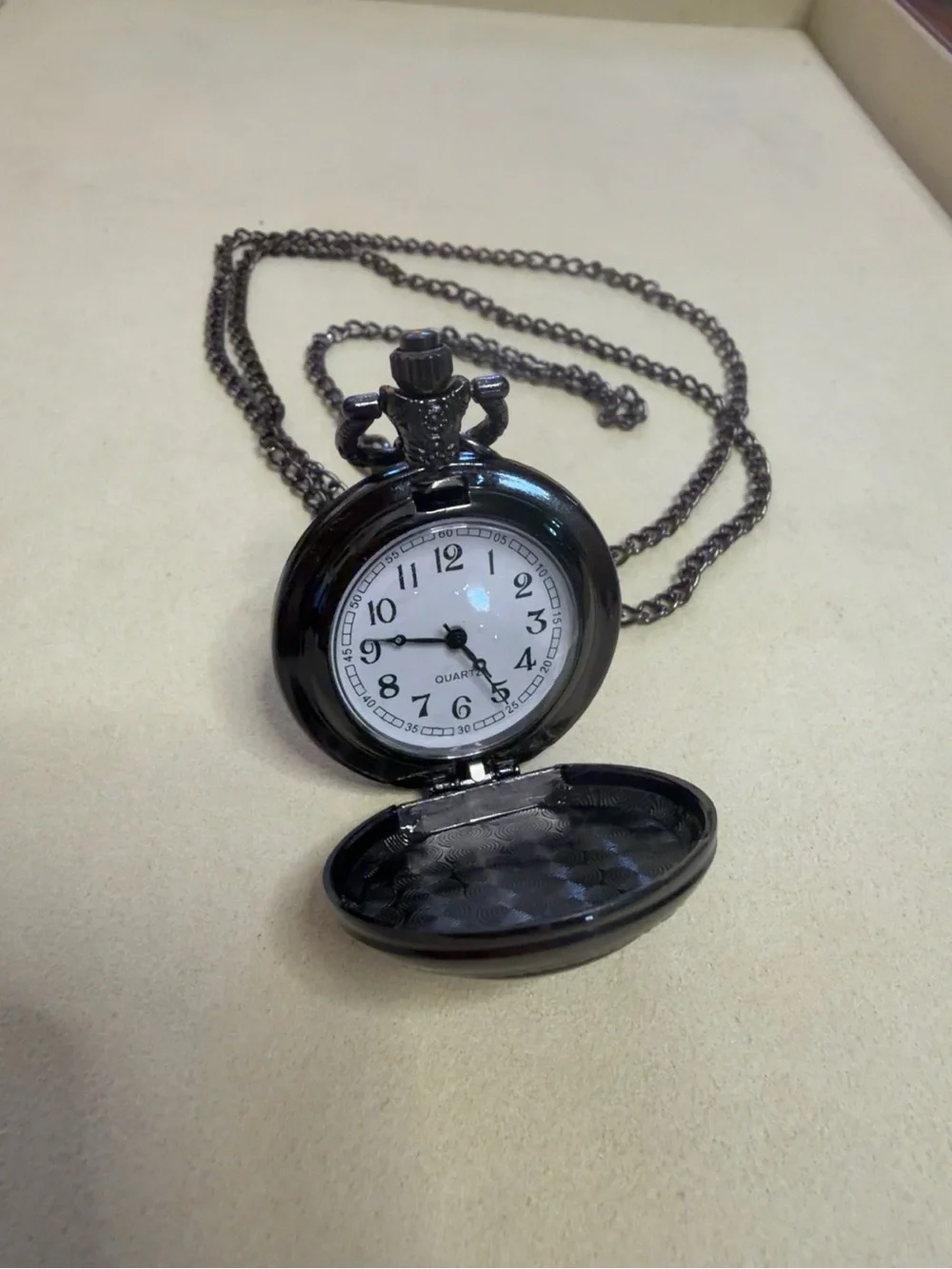 Raven Pocket Watch Necklace Gothic Quartz Black Chain Steampunk Edgar Allan Poe